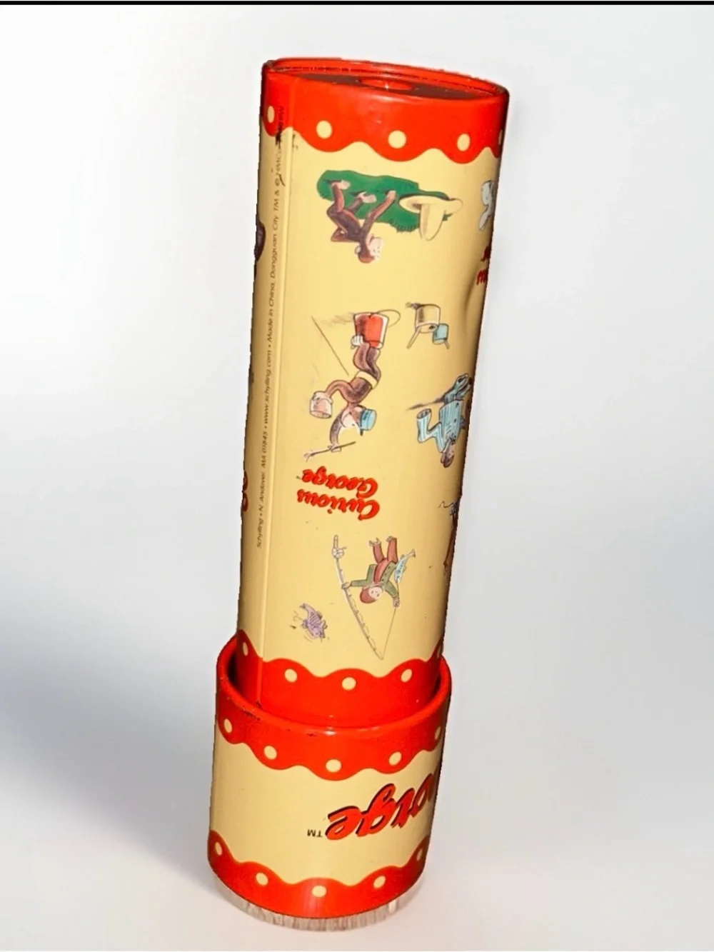 Vintage Schylling Curious George Multicolor Metal Tin Kaleidoscope Toy 7.5”